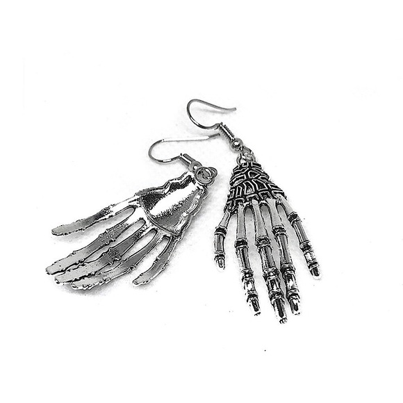 Silver skeleton hand earrings - Picture 6 of 11